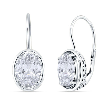 Oval Solitaire Drop Dangle Leverback Earring Cubic Zirconia 925 Sterling Silver Wholesale